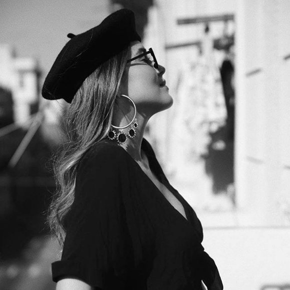 Red Exotics Circles Drop Hoop Earrings - Picture 3 of 8